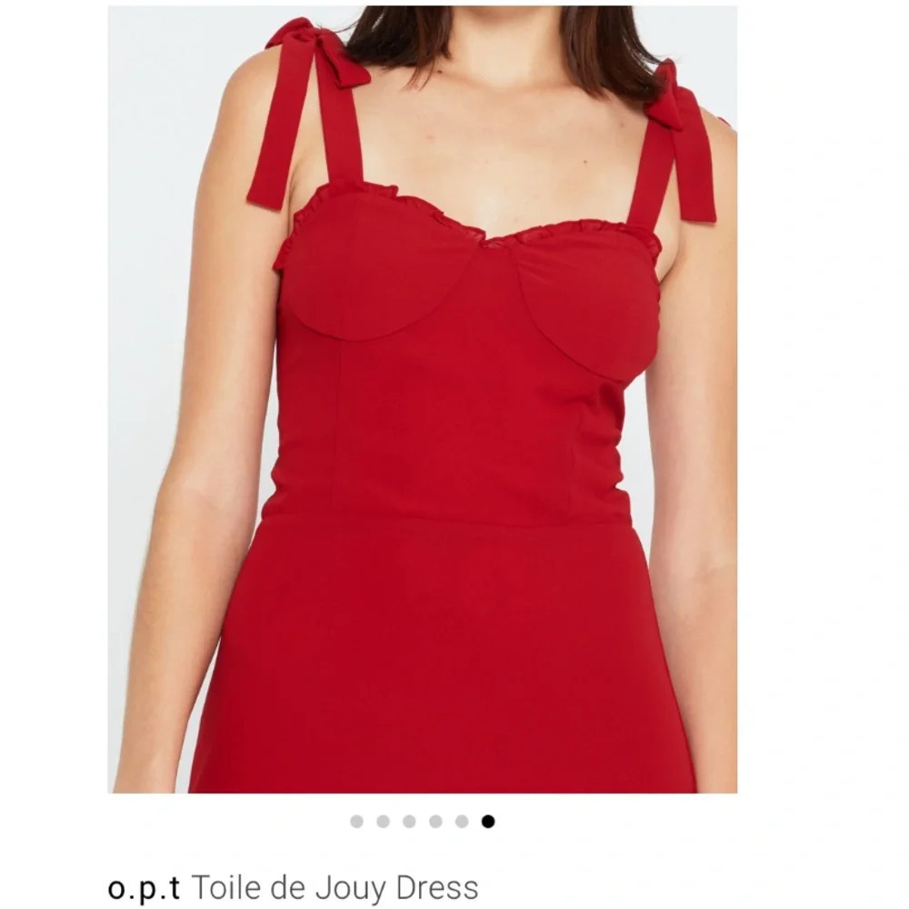 Alice + Olivia O.P.T. Corset Smocked Ruffle Red Midi Dress Medium New Cocktail - Picture 10 of 14